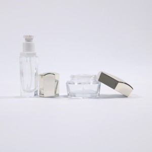 Luxury frosted glass cosmetic jar and lotion pump bottle set