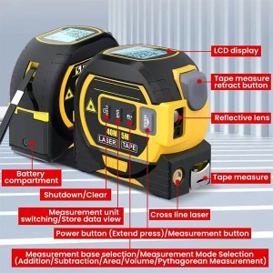 M8 3 in 1 Laser Measuring Tape na may LCD Screen