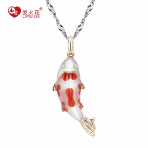 Chinese style 18K fine gold female jewelry koi natural gemstone necklace pendant