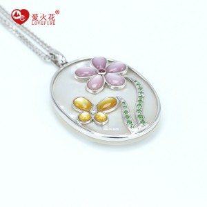 Elegant 18K gold jewelry natural gemstone flower pendant