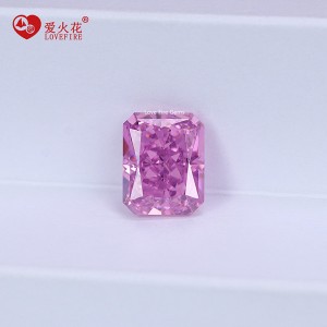4K ice flower cut artificial cz diamonds radiant cut purplish pink color cubic zirconia