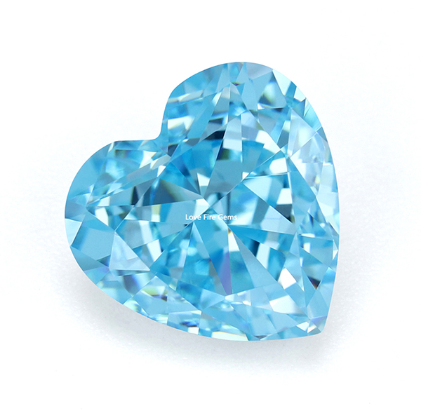 Sky blue heart shape top grade 4K crushed ice cut loose cubic zirconia