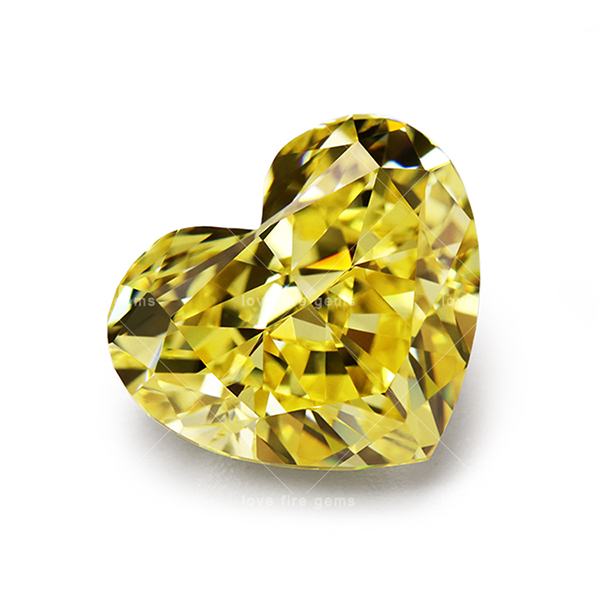 Canary yellow fat heart shape crushed ice cut loose cubic zirconia