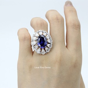 Fine jewelry classic style oval tanzanite cz 925 sterling silver engagement ring