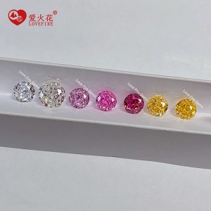 4K 7a high quality cz round yellow pink crushed ice cut cubic zirconia