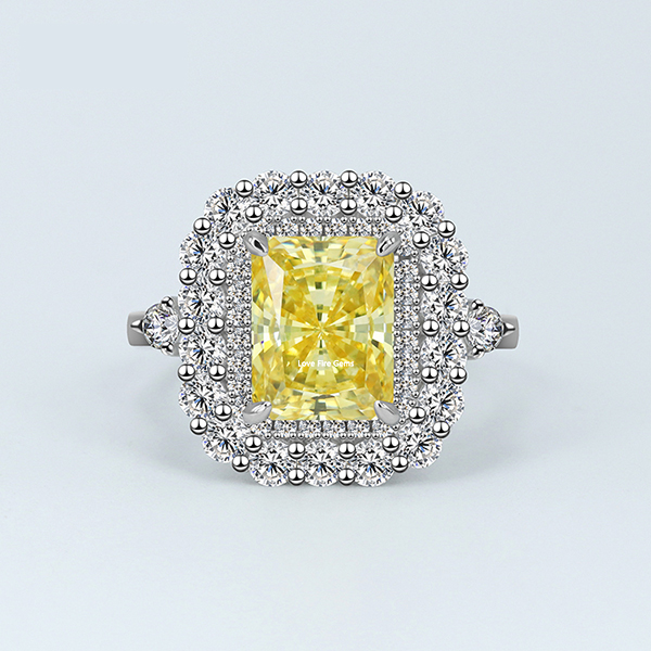Women jewelry s925 sterling silver yellow gemstone ring