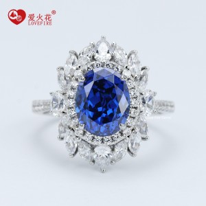 Fine jewelry sapphire blue cz stone custom women engagement 925 silver ring