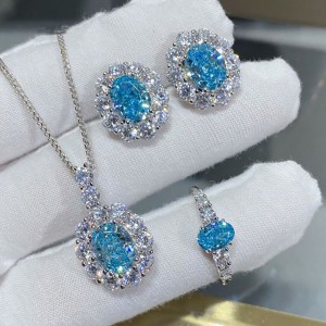 oval shape crushed ice cut aqua blue color loose gemstones cz cubic zirconia for jewelry