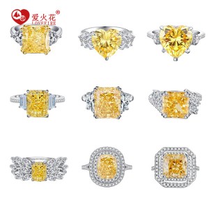 Luxury yellow color high quality cubic zirconia multiform shape silver wedding rings