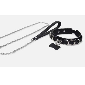 Lær Bondage Slave Puppy BDSM Collar Leash Set