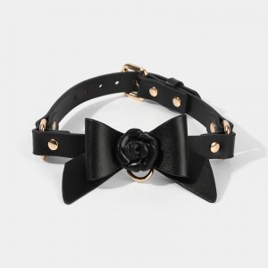Luxury Leather Bow Tie Fetish Choker Fashion SM Collar