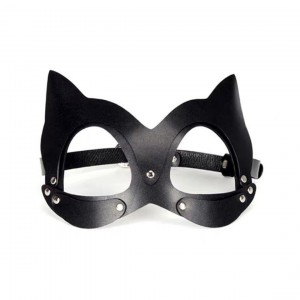 Lederkatzenmaske mit verstellbarem Riemen für sexuelles Cosplay