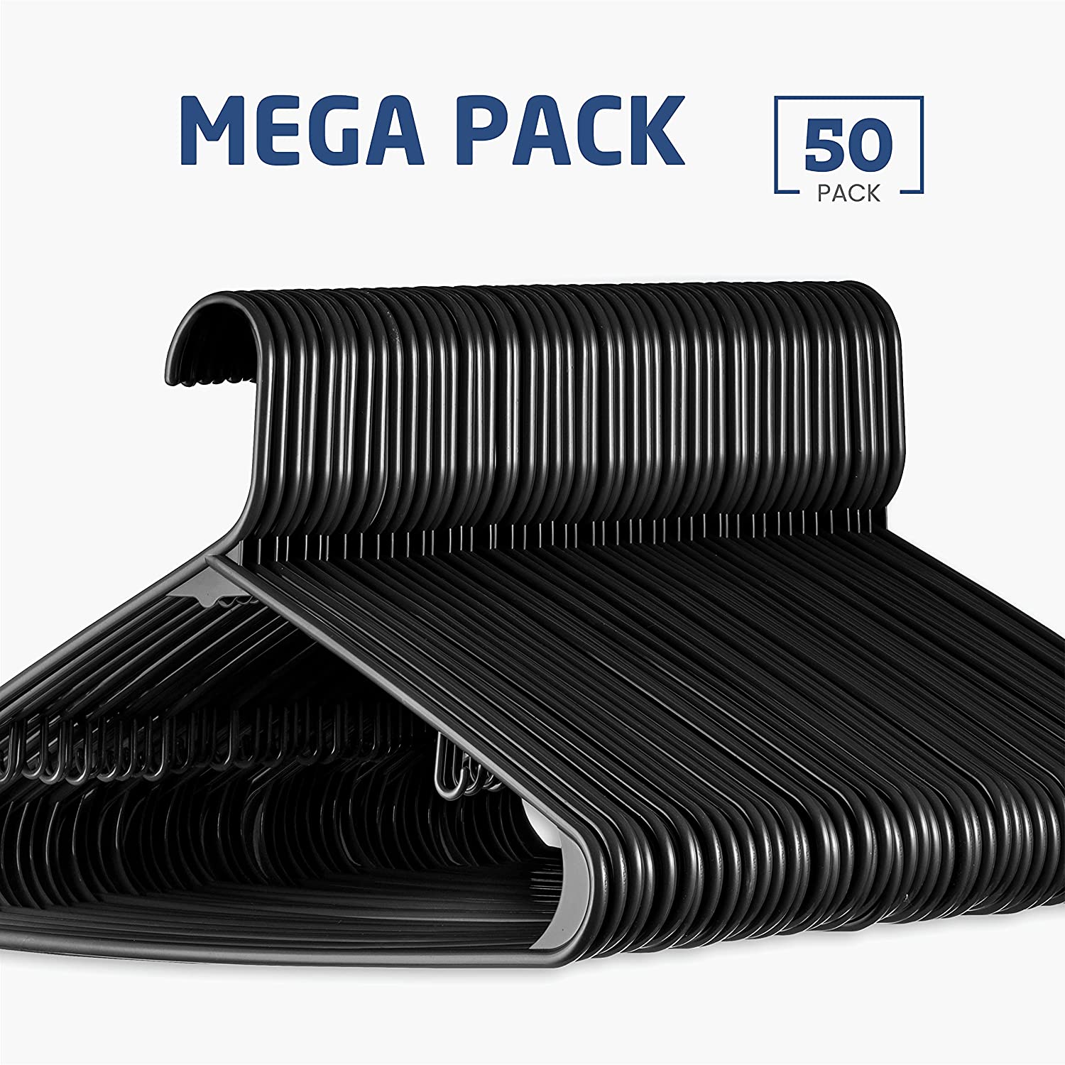 Plastic Clothes Hangers 50 Pack, Black-Lightweight Space Saving Notched  Hangers