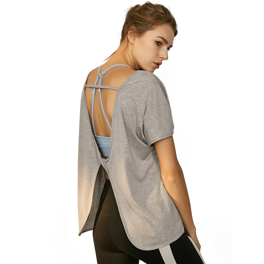 Sport T-shirt Female Gym Tops Backless Modal Solid Yoga Shirt Workout Female Fitness Top Running Women Short Sleeve Casual Shirts