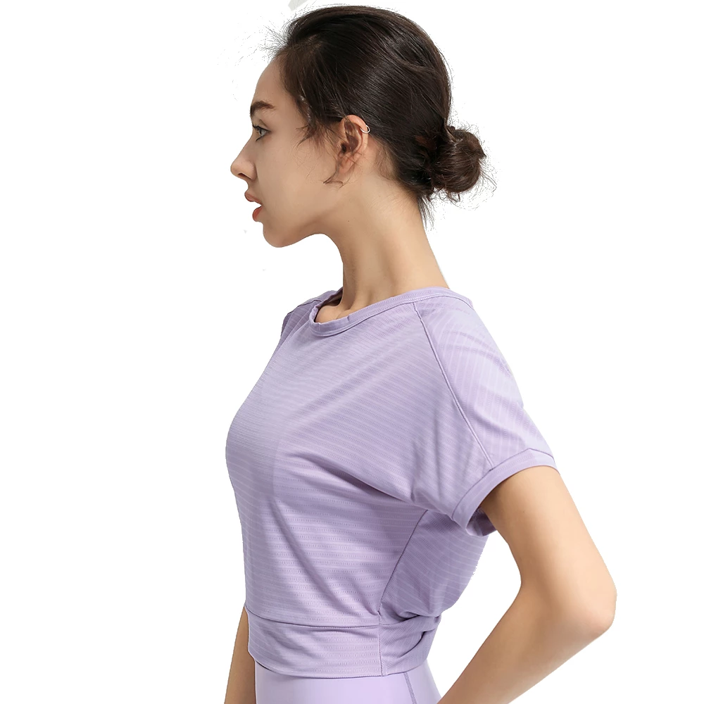Sports Blouse Woman Casual Crop Top For Fitness Nylon Backless Breathable Gym Jogging Yoga Workout Short Sleeve Yoga Shirts