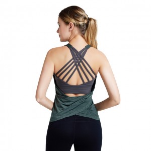 Fitness Top For Women Yoga Shirts Cross Straps Nylon Cozy Fake Two Piece Sportswear Jogging Gym Workout Sleeveless Sport T-Shirt