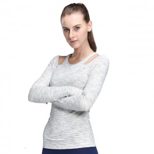 Women Long Sleeve Bare Shoulder T-Shirt Running Tights Sexy Slim Nylon Dry Fit Stretch Sport Yoga Tank Tops with Bra