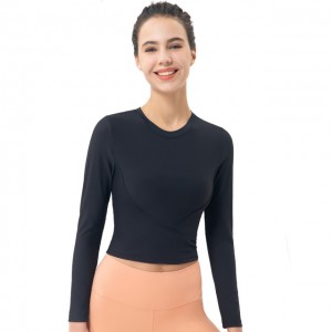 Long Sleeve Sport Crop Top For Fitness Women Nylon Rib Stretch Solid Slim Sportswear Running Gym Workout Yoga Shirts Plus Size