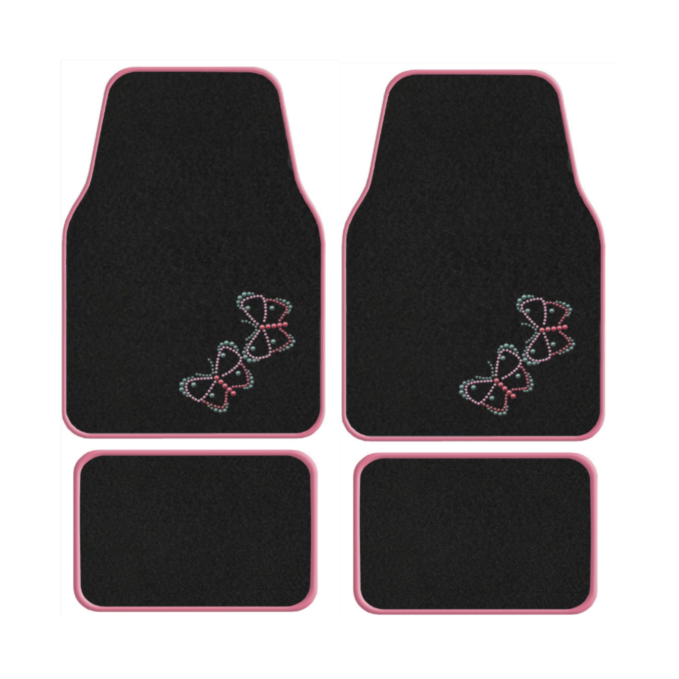 Girly Mats Universal Fit Butterfly Carpet Floor Mats Set of 4 (Black and Pink) Featured Image