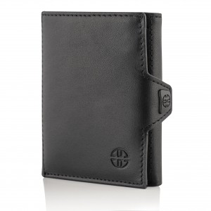 Customized RFID Wallet Men’s Card Clip Black Leather