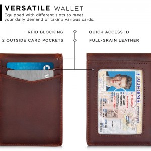 Moška tanka usnjena denarnica s sprednjim žepom RFID in zaponko za denar