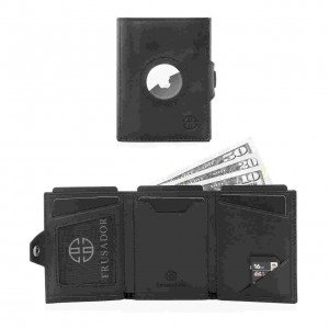 Clip cairt fir RFID Wallet Black Leather Customized
