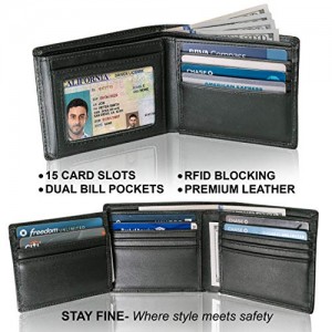 LIXUE TONGYE Men's RFID Tri-fold Wallet Leather Wallets