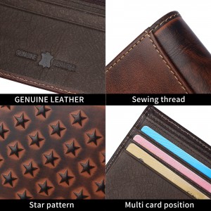 Full Grain Leather Short Bifold Wallet Cowhide Genuine Leather Wallet