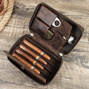 Travel Cigar Case Genuine Leather Cigar Pouch Box