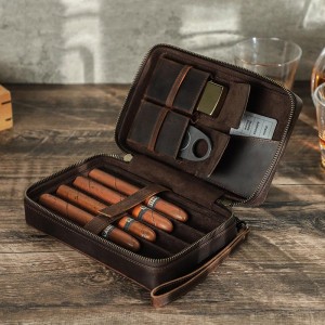 Custom Portable Cigar Case Travel Case Brown Leather Siga Case Box