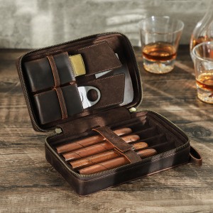 Custom Portable Sigar Case Reise Case Brunt skinn Sigar Case Box