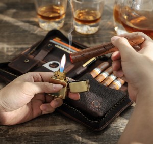 Travel Cigar Accessories Genuine Leather Cigar Sets