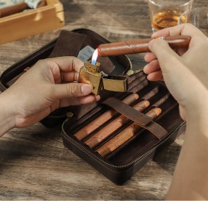 Custom Portable Cigar Case Travel Case Brown Leather Cigar Case Box