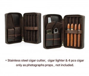 Custom Portable Cigar Case Travel Case Brown Leather Cigar Case Box