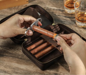 Custom Portabel Cigar Case Travel Case Brown Kulit Cigar Case Box