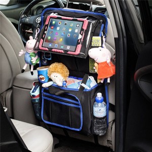 Multi Compartments Custom Hanging Kids Car Back Seat Storage Organizer with Tablet Holder, Black