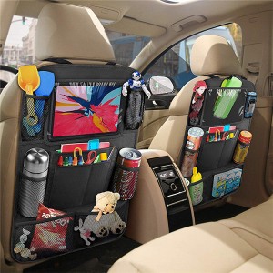 Great Travel Accessories Protector Cover Storage Bag Organizer Car Back Seat Organizer for Kids with Touch Screen Tablet Holder, Black