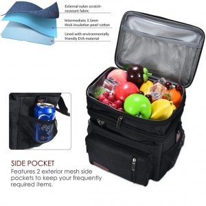 Outdoor Portable Waterproof Insulated Black Double Layer Beach Lunch Cooler Bag