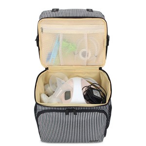 Breast Pump Bag with 2 Compartments for Breast Pump and Cooler Bag, Breast Pumping Bag with 2 Options for Wearing (Fits Most Major Breast Pump), Stripe