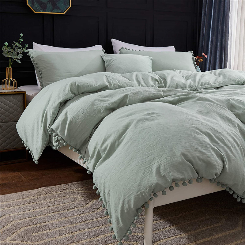 Fringe Duvet Cover, 3 Pieces (1 Solid Duvet Cover, 2 Pillowcases) Soft Washed Microfiber Duvet Cover Set with Zipper Closure, Corner Ties