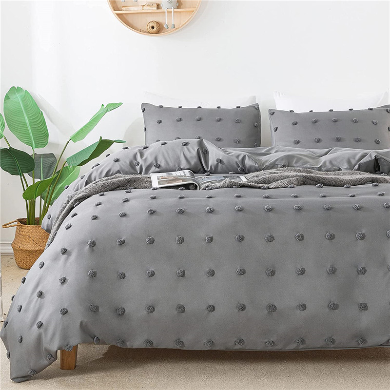 Dark Gray Tufted Dot Duvet Cover, 3 Pieces (1 Jacquard Duvet Cover, 2 Pillowcase) All Season Soft Washed Microfiber Duvet Cover Set with Zipper Closure, Corner Ties Featured Image