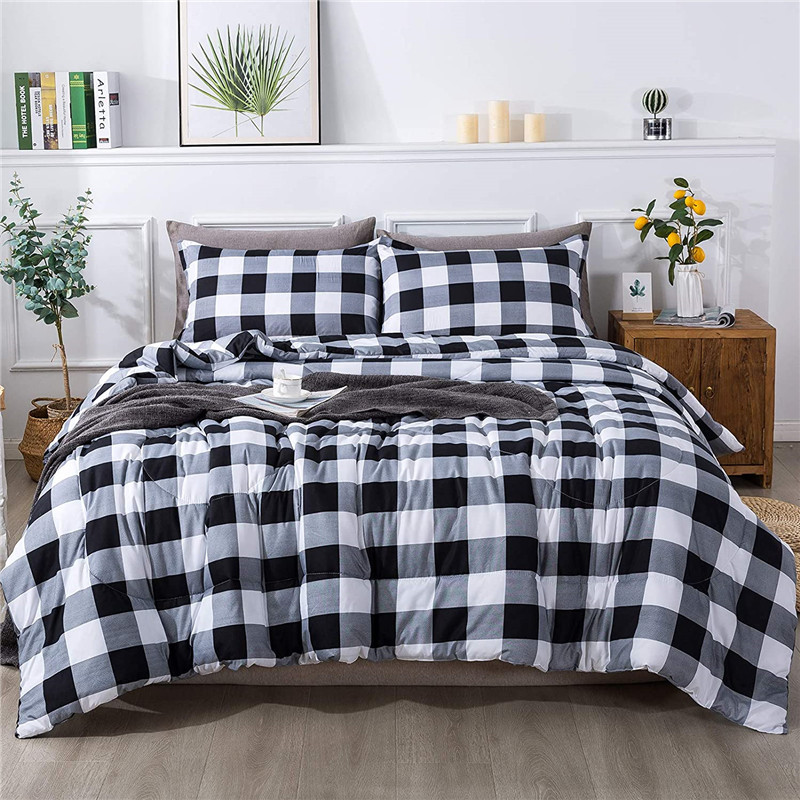Black Plaid Comforter, 3 Pieces(1 Black White Plaid Comforter and 2 Pillowcases) Buffalo Checked Plaid Comforter Set, Geometric Checkered Comforter Bedding Set