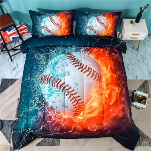 3D Baseball Comforter, 3 Pieces(1 Baseball Comforter, 2 Pillowcase) Sport Microfiber Baseball Comforter Bedding Set for Boy Kids