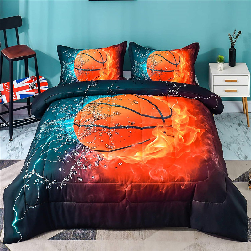 Basketball Comforter Twin, 3 Pieces(1 Basketball Comforter, 2 Pillowcase) Sport Microfiber Basketball Comforter Set Bedding Set for Kids Boys Teens Featured Image