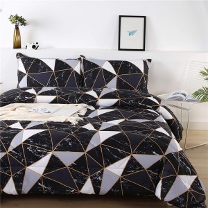 Black Marble Comforter, 3 Pieces(1 Marble Comforter and 2 Pillowcase) White Black Abstract Triangle Bedding Set, Geometric Plaid Comforter Set for Teens Men Adults