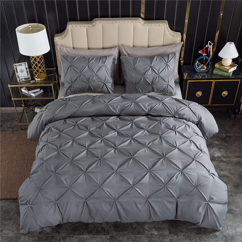 Wholesale Price China Aesthetic Bed Covers - Dark Grey Pinch Pleat Duvet Cover, 3 Pieces 1 Comforter Cover, 2 Pillow Cases Bedding Set, Smooth Microfiber Pintuck Gray Duvet Cover Set with Zipper C...