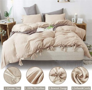 3 Pieces Soft Washed Microfiber Duvet Cover Set, Comforter Cover with Bowknot Bow Tie (1 Duvet Cover, 2 Pillowcases) Easy Care Bedding Set
