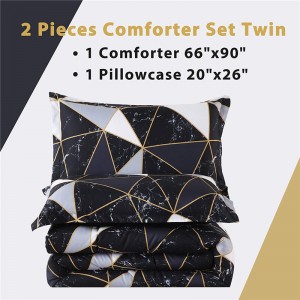 Black Marble Comforter, 3 Pieces(1 Marble Comforter and 2 Pillowcase) White Black Abstract Triangle Bedding Set, Geometric Plaid Comforter Set for Teens Men Adults