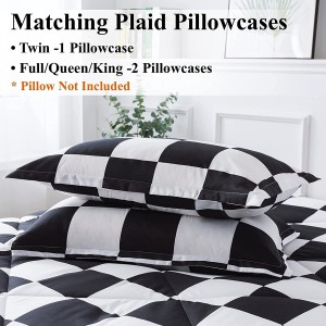 Black White Plaid Comforter, 3 Pieces (1 Plaid Comforter and 2 Pillowcase) Black White Checkerboard Comforter Set, Lightweight Microfiber Geometric Comforter Bedding Set