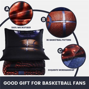 Basketball Court Comforter, 2 Pieces(1 Basketball Comforter and 1 Pillowcase) Microfiber 3D Sport Basketball Comforter Bedding Set for Boys Kids